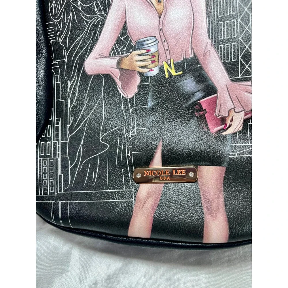 Nicole Lee‎ Career Woman Sling Backpack Black Red Graphic USB Port